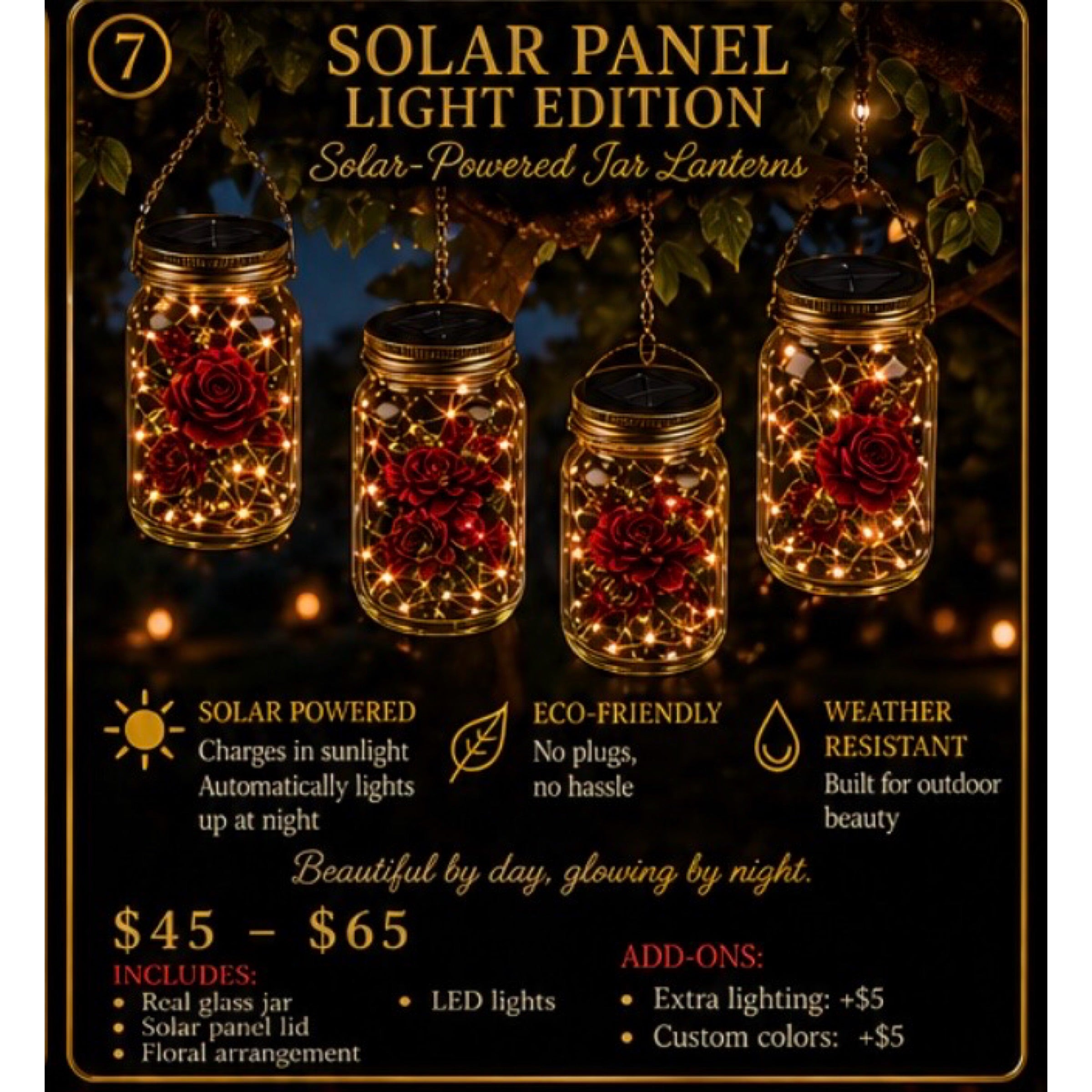 Solar Panel hanging lanterns with roses